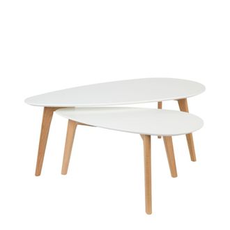 White Label Juego de 2 mesas auxiliares de madera blanca