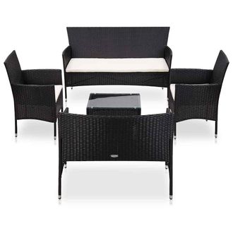 vidaXL Set Muebles De Jard&iacute;n Y Cojines 5 Piezas Rat&aacute;n Sint&eacute;tico Negro Vidaxl