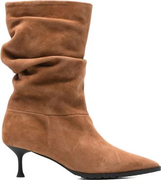 Fratelli Russo gathered-detail mid-calf boots - women - Suede/Leather/Rubber/Leather - 40 - Brown