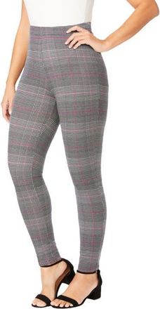 Jessica London Everyday Stretch Cotton Legging in Black Plaid at Nordstrom, Size 32