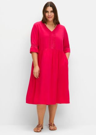 Sheego A-Linien-Kleid SHEEGO Blusenkleid, Damen, Gr. 40, Normalgr&ouml;ssen, pink, Web, 100% Viskose, unifarben, wadenlang, V-Ausschnitt, Kleider A-Linien-Kleid