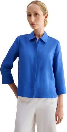 Hobbs London Nita 3/4 Sleeve Button Up Linen Shirt in French Blue at Nordstrom, Size 10