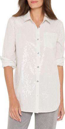 Nic+Zoe Subtle Shine Sequin Stripe Button-Up Shirt in White Multi at Nordstrom, Size X-Large