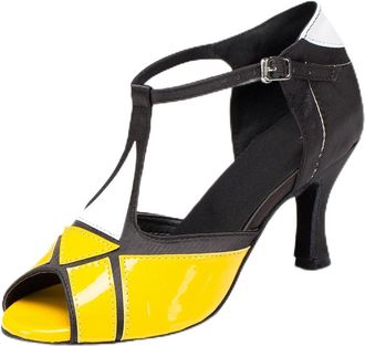 Minitoo Womens T-Strap Yellow Synthetic Latin Salsa Ballroom Dance Shoes UK 5.5