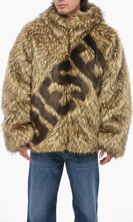 Diesel Faux Fur Jacket W-MAG with Logo Print Diesel