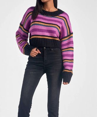 Elan Striped Cropped Sweater In Purple