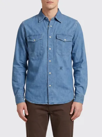 Closed Camicia slim fit in denim di cotone e canapa con collo francese
