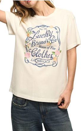 Lucky Brand Logo Embroidery Graphic T-Shirt in Tofu at Nordstrom, Size X-Large