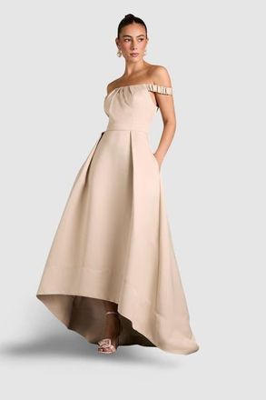 Coast Bardot Fit & Flare Hi-Low Maxi Dress in Champagne at Nordstrom, Size 4