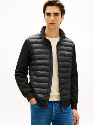 Tommy Hilfiger Steppjacke TOMMY HILFIGER MIX MEDIA mit Stehkragen, Herren, Gr. S, schwarz, Sweatware, Obermaterial: 72% Baumwolle, 28% Polyester, unifarben, regular 
