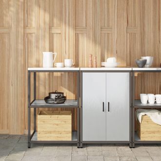 Berkfield Home Kitchen Storage Set with Shelf with Storage with Door Adjustable 2 pcs Sliver Stainless steel in Silver