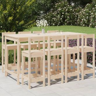 Berkfield Home 9 Piece Garden Bar Set Solid Wood Pine in Brown