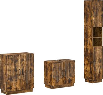 vidaXL Juego De Armarios De Ba&ntilde;o De 3 Piezas Hoorn Roble Ahumado Vidaxl