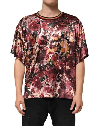 Dolce & Gabbana Multicolor Polyester Marble Print Oversize Mens T-shirt