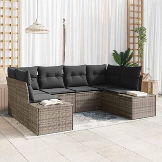vidaXL Conjunto De Sof&aacute; De Jard&iacute;n Con Coj&iacute;n 6 Pcs Gris Rat&aacute;n Sint&eacute;tico Vidaxl