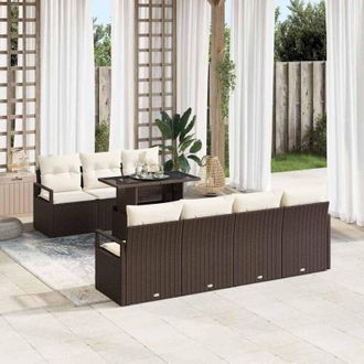 vidaXL Conjunto De Sof&aacute; De Jard&iacute;n 8 Pcs Marr&oacute;n Polirat&aacute;n Vidaxl