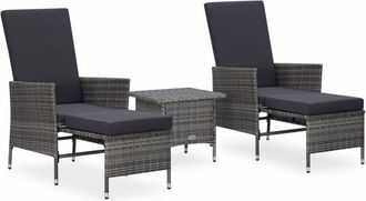 vidaXL Set De Muebles De Jard&iacute;n 3 Pzas Y Cojines Rat&aacute;n Sint&eacute;tico Gris Vidaxl