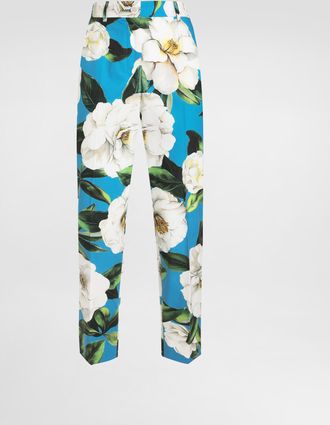 Dolce & Gabbana Tailored Cotton Pants With Gardenia Print - Woman Pants And Shorts Print 38
