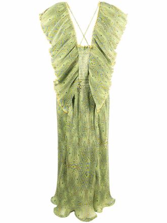 Stella McCartney abstract-print pliss&eacute; dress - women - Fabric - 38 - Green