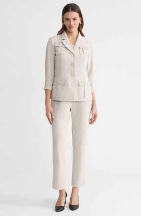 Ming Wang Heritage Stretch Deco Crepe Scrunch Sleeve Jacket in Limestone/black at Nordstrom, Size Xx-Small