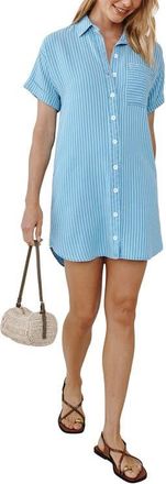 Bella Dahl Stripe Roll Sleeve Shirtdress in Coastal Stripe Wash at Nordstrom, Size X-Small