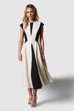 Coast Petite Crepe Colour Block Midi Dress in Mono at Nordstrom, Size 10P
