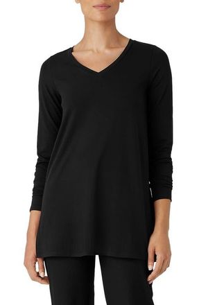 Eileen Fisher Long Sleeve V-Neck Tunic Top in Black at Nordstrom, Size Xx-Small