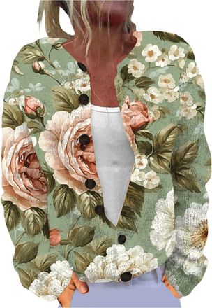 Generic Ladies Fair Isle Cardigans for Women UK Retro Floral Printed Womens Single Plush Art Print Comfortable Knitted Cardigan Long Sleeve Norwegian Wood Wom