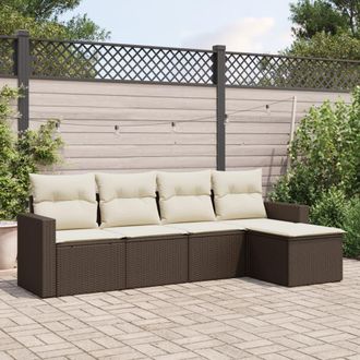 vidaXL Vidaxl - Set Comedor De Jard&iacute;n 5 Piezas Y Cojines Rat&aacute;n Sint&eacute;tico Marr&oacute;n