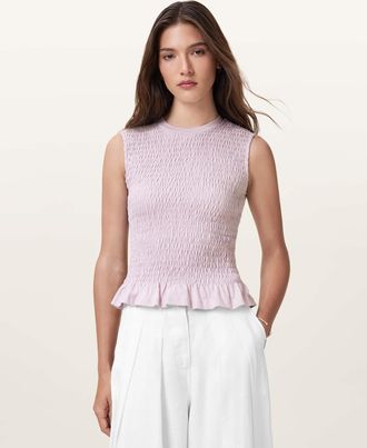 AllSaints Cotton Ode Smocked Sleeveless Tank Top, Size: UK 14/US 10