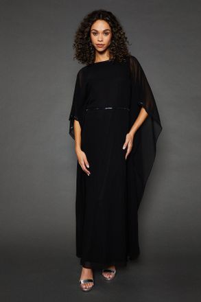 Wallis Womens Occasion Embellsihed Kimono Sleeve Maxi Dress - Black - Size 10 UK