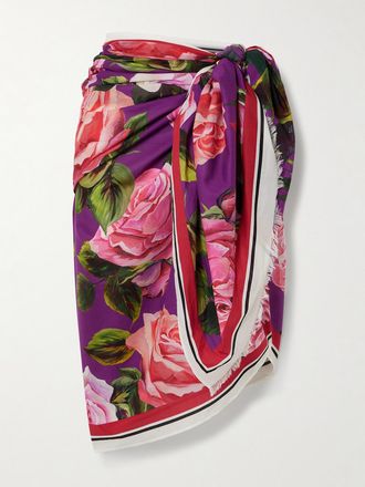 Dolce & Gabbana Pareo In Cotone Floreale Sfrangiato - Viola