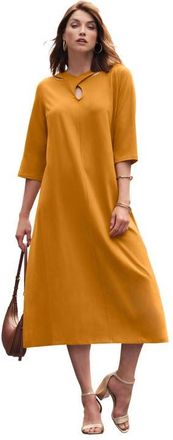 Jessica London Keyhole A-Line T-Shirt Dress in Rich Gold at Nordstrom, Size Medium