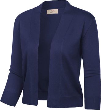 Grace Karin Womens 3/4 Sleeve Knit Cropped Cardigan Sweaters Open Front Bolero Shrugs Coat Tops S-3XL, Navy Blue, Large