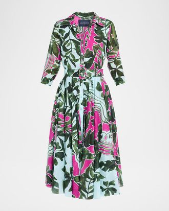 Samantha Sung Aster Belted Zebra-Print Cotton Midi Shirtdress