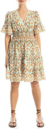 Max Studio Short Sleeve Tiered Crepe Dress in Cream/Orange Tangerines at Nordstrom Rack, Size X-Large