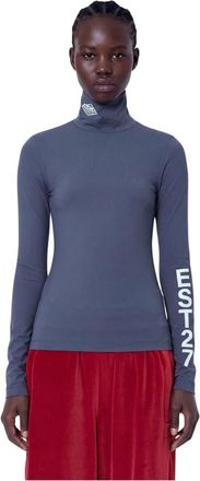 Lacoste Camiseta de punto de canal&eacute; con cuello alto y estampado de pasarela - Knitwear - Mujer - Gris - M