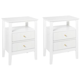 Beliani Conjunto De 2 Mesitas De Noche Elegantes Con 2 Cajones Y 1 Estante De Mdf Con Asas Doradas Dormitorio Blanco Assisi