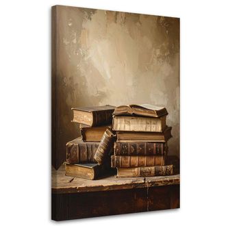 Feeby Cuadro En Lienzo, Libros Antiguos De Estilo Retro Vintage, 80x120