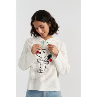 Chinti and Parker Cotton Snoopy Crochet Hoodie in Cream at Nordstrom, Size X-Large
