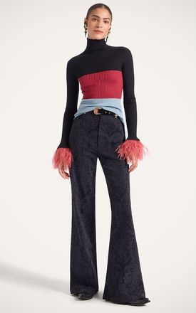 La DoubleJ High Kick Top With Feathers in Color Block Black at Nordstrom, Size X-Large