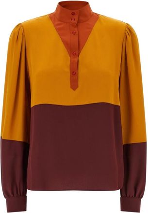 Saint Laurent Overhemden, Dames, Veelkleurig, S, Leer, Color-block Zijden Blouse