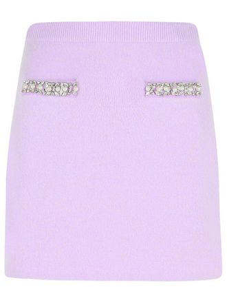 Self Portrait Crystal Skirt In Lilac Viscose Blend