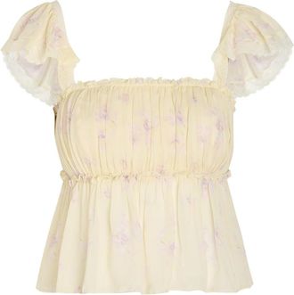 LoveShackFancy Loveshackfancy Siena Floral-print Georgette top - Yellow - 10 (UK14 / L)
