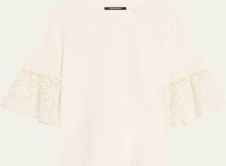Kobi Halperin Amanda Floral Lace-Cuff Cotton T-Shirt