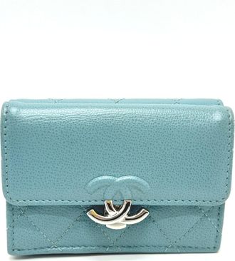 Chanel Light Blue Leather Wallet (Tri-Fold) (Pre-Owned)