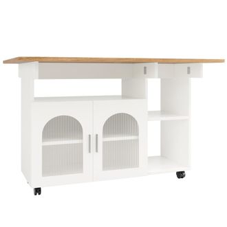 Urban Meuble Isla de cocina, carrito extra&iacute;ble, efecto veta de madera y blanco