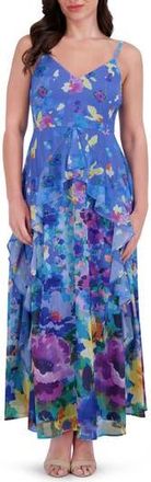 Siena My Balconia Burnout Chiffon Midi Dress in Blue Multi at Nordstrom Rack, Size 10