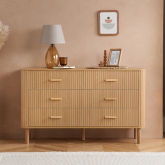 Birlea 6 Oak Brown Drawer Wooden Fluted Chest Axel
