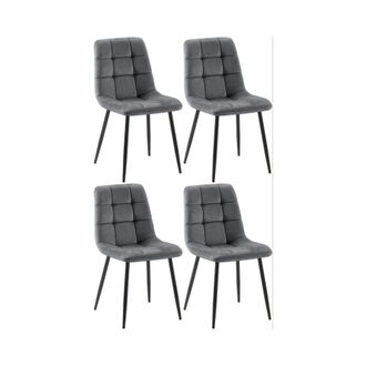 Clp Set de 4 sillas con patas de metal y asiento en Terciopelo Gris oscuro